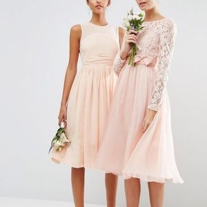 ASOS WEDDING Midi Dress With Lace And Bow Detail